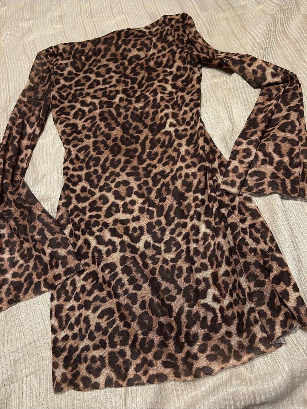 H&M Leopard Print Long Sleeve Dress in Brown and Tan